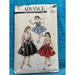 Advance sewing pattern girls circle skirt dress blouse sleeveless 1950s size 10